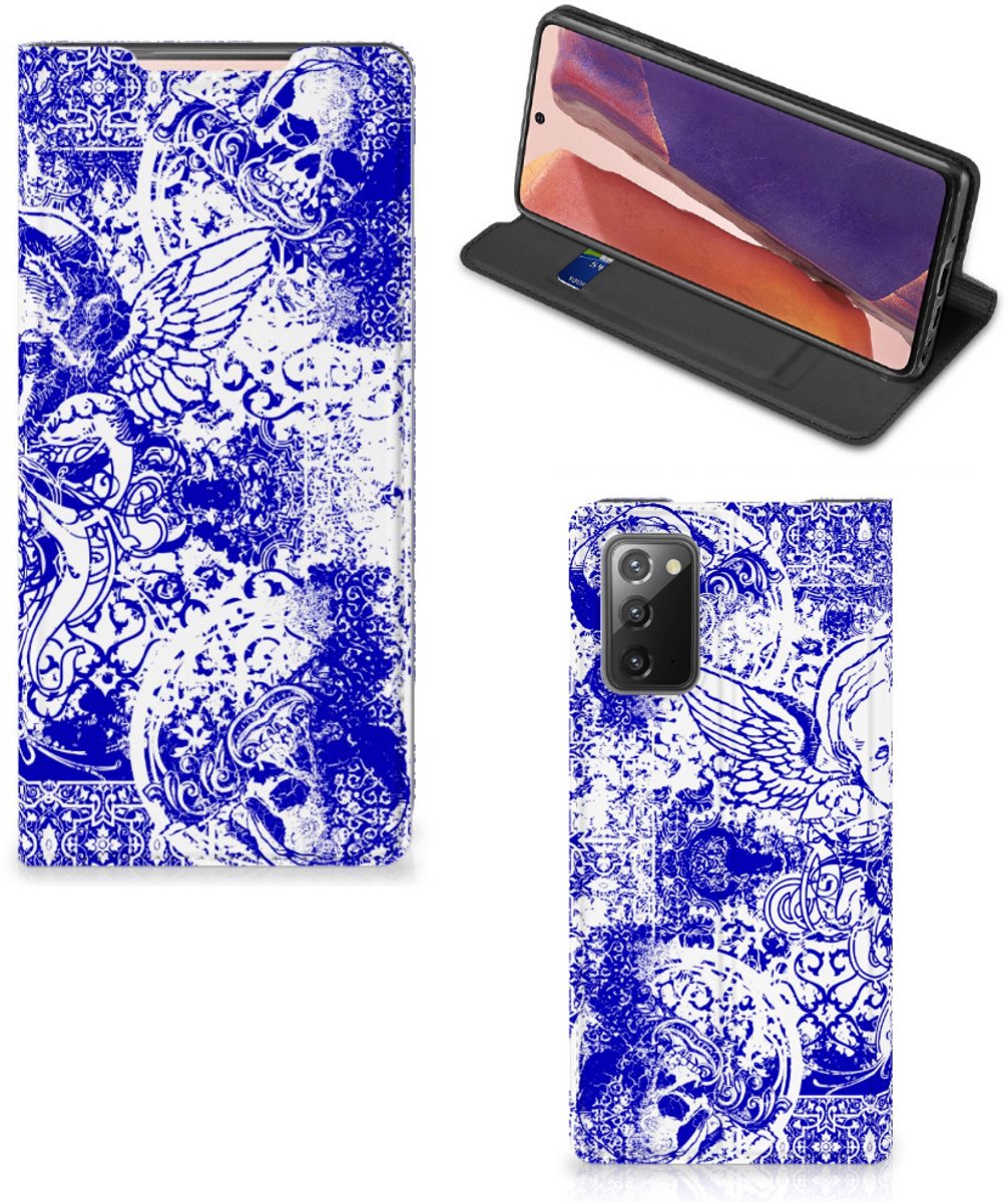 Mobiel BookCase Samsung Galaxy Note20 Angel Skull Blauw