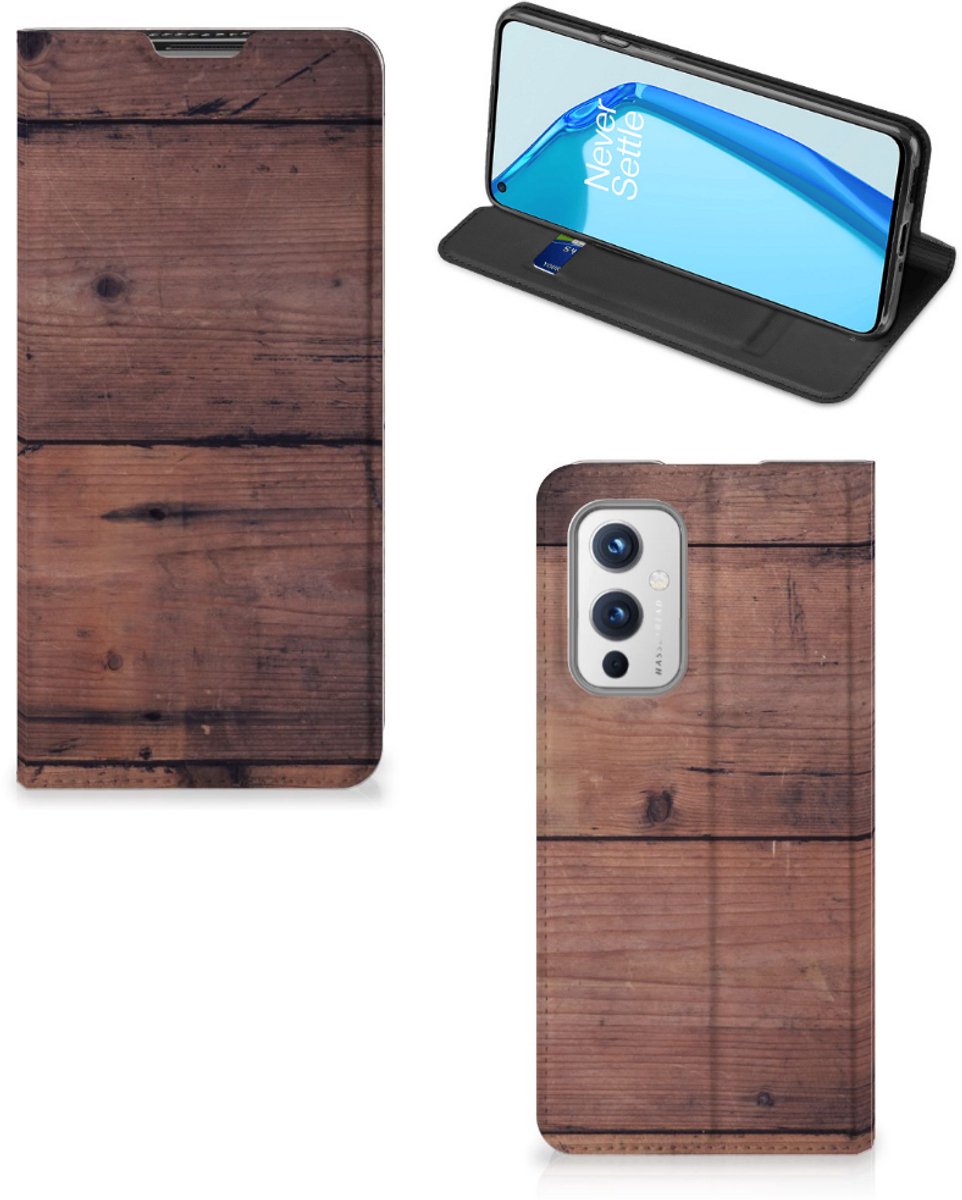 OnePlus 9 Book Wallet Case Old Wood