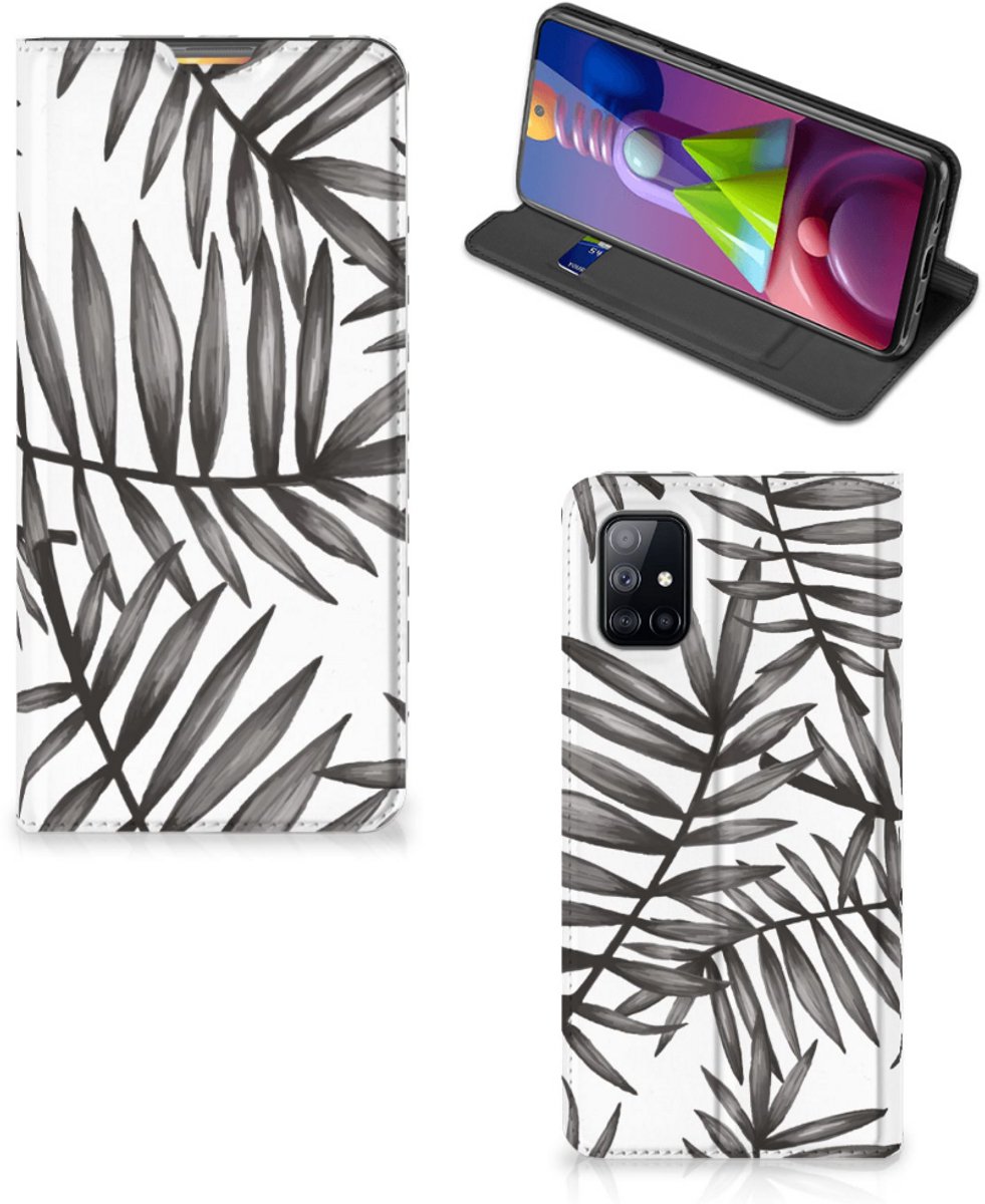 Standcase Hoesje voor Samsung Galaxy M51 Smart Cover Leaves Grey