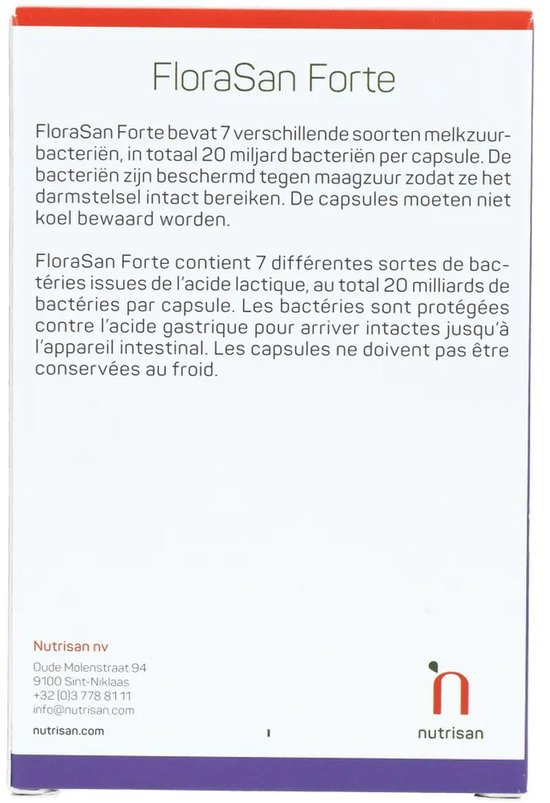 Achterkant van de verpakking met productinformatie in het Nederlands en Frans.