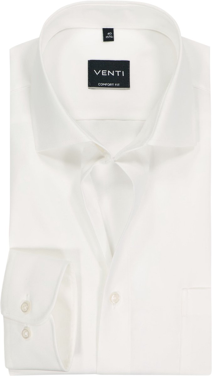VENTI CASA MODA comfort fit overhemd - structuur - offwhite - Strijkvrij - Boordmaat: 39