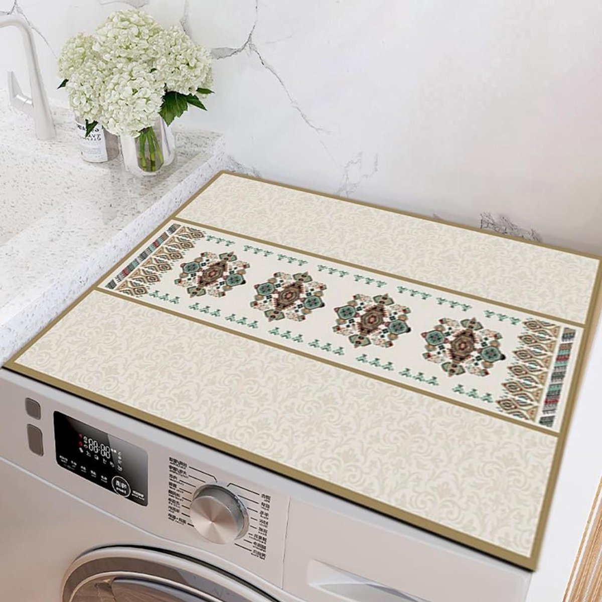 Wasmachinemat - Drogerhoes Antislipmat - Apparaten Beschermen - Superabsorberend PU-leer - 60x60cm - Bloemen