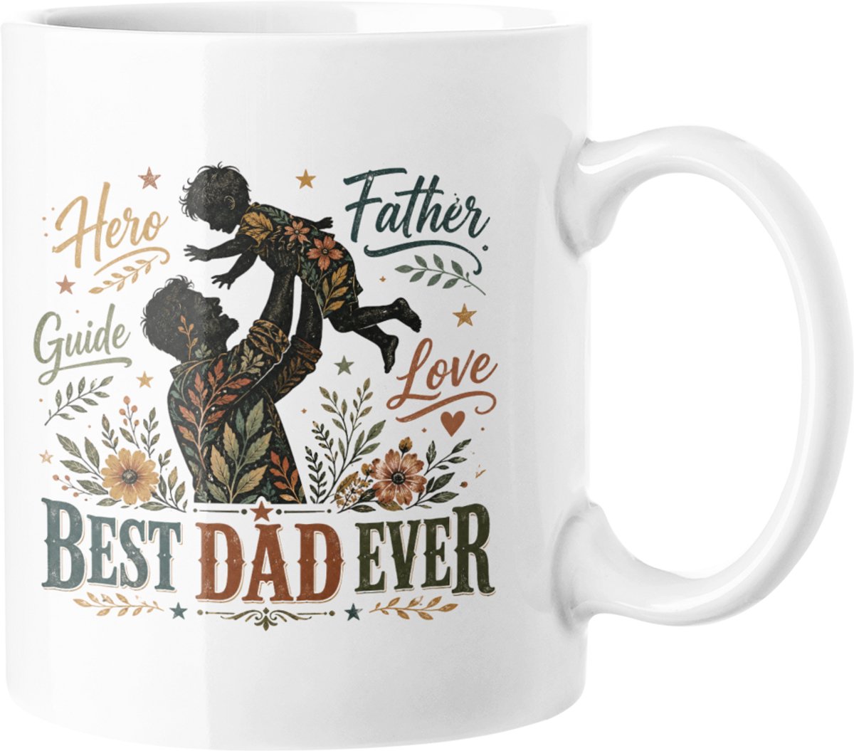 Beste Papa Ooit Bloemige Mok - Vader en Kind Silhouet Koffiekop Cadeau