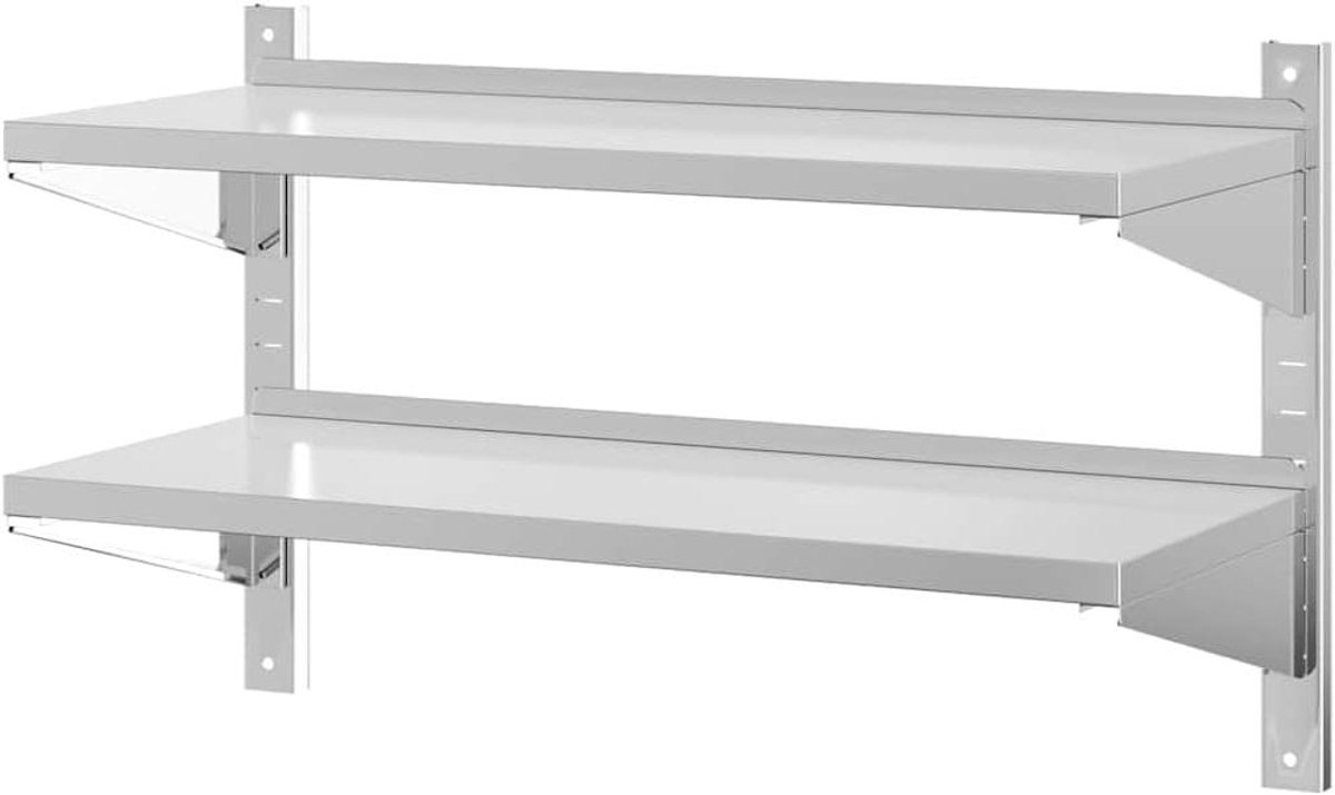 Wandschap 2-laags - Wandplank muurrek - Opbergen en decoreren - Roestvrij staal - 100x40x60 cm - Zilverkleurig