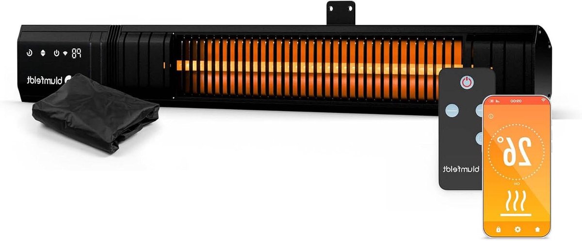 Infraroodverwarming - Terrasverwarmer Heater - Buitenruimte Verwarmen - Wifi Bediening Waterdicht - 2000 Watt - Zwart