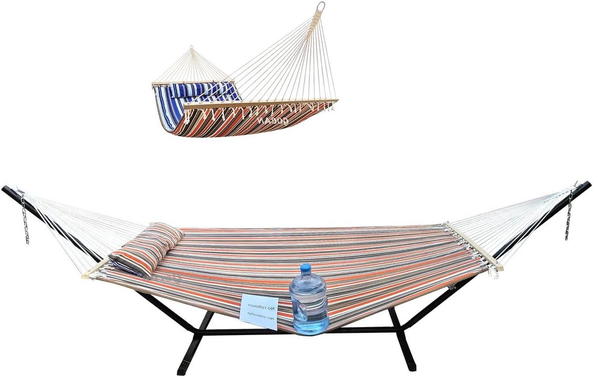 Dubbele Hangmat - Kampeerhangmat Tuin Hangmat - Ontspannen Buiten - Stabiel Zonder Omkiepen - 220 x 140 cm - Rood/Blauw