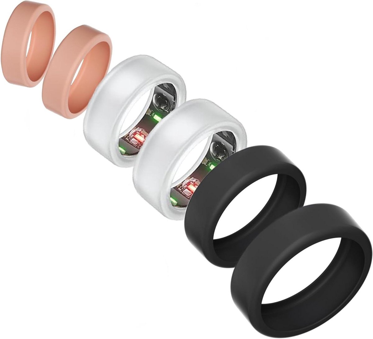 Ring Beschermhoezen - Smart Ring Covers - Bescherming Smart Ring - Huidvriendelijk Siliconen - 6 stuks - Zwart Transparant Roze