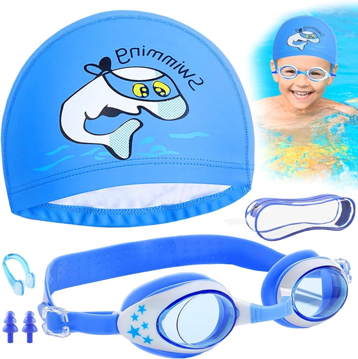 Kinder Zwembril Set - Zwemaccessoires Kinderen - Veilig Zwemmen - Anti-UV Bescherming - 181 x 166 x 3 cm - Blauw