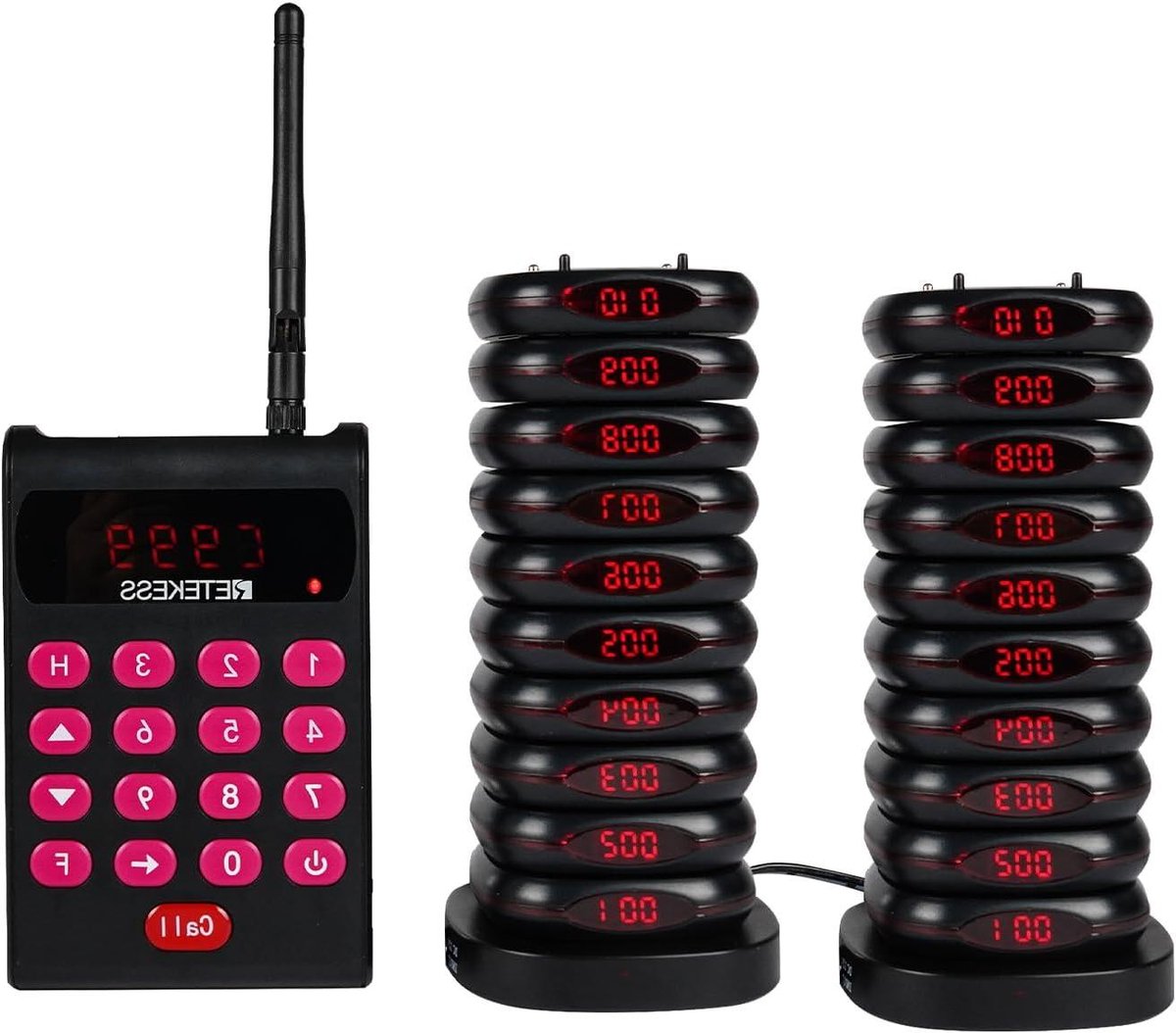 Draadloos Oproepsysteem - Pager Systeem Semafoonsysteem - Restaurant Communicatie - 500 Meter Bereik - 20 Pagers - Zwart