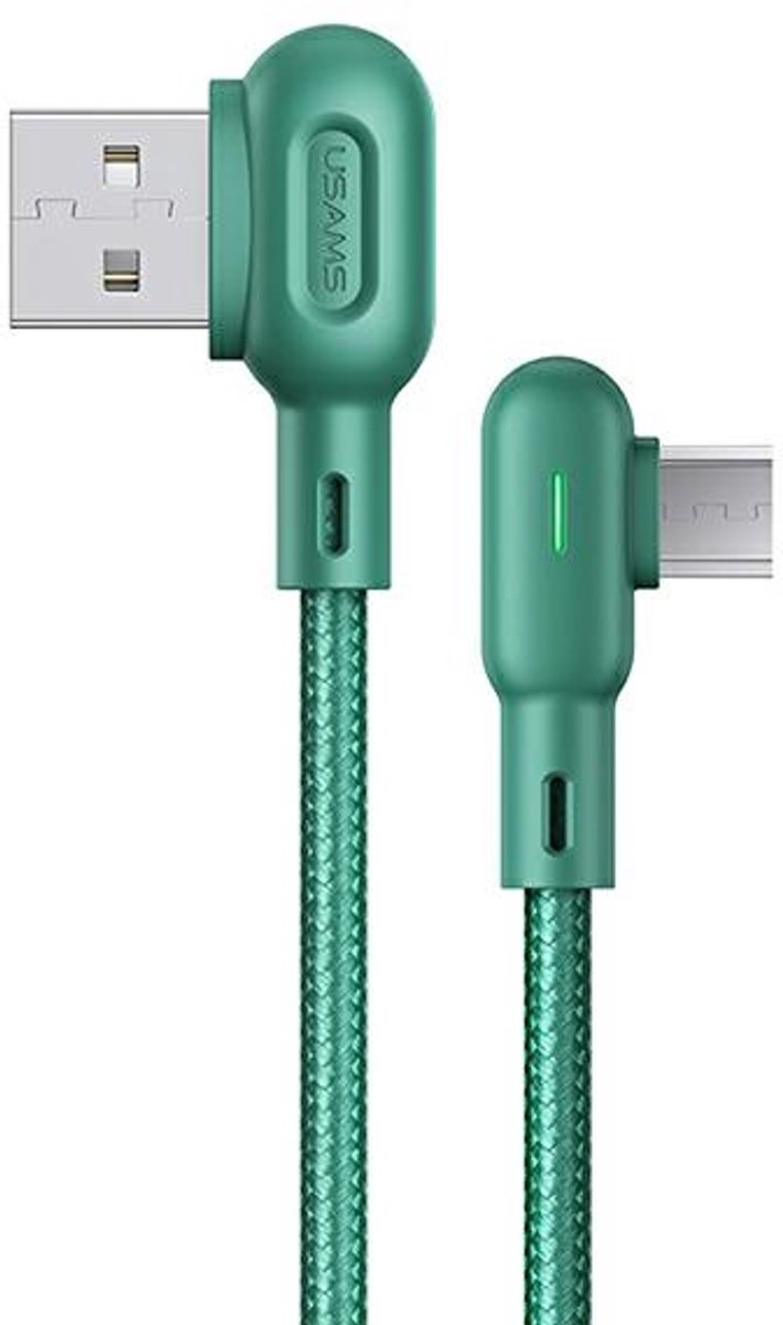 Oplaadkabel - Micro USB Kabel - Micro USB Oplader - Micro-USB kabels - USB Naar Micro USB Kabel - USAMS - 1.2 meter - Extra Stevige Kabel - Micro USB Kabeltje Met LED lamp - Met Status Lampje - Snellader - Onbreekbaar - 100W - Groen