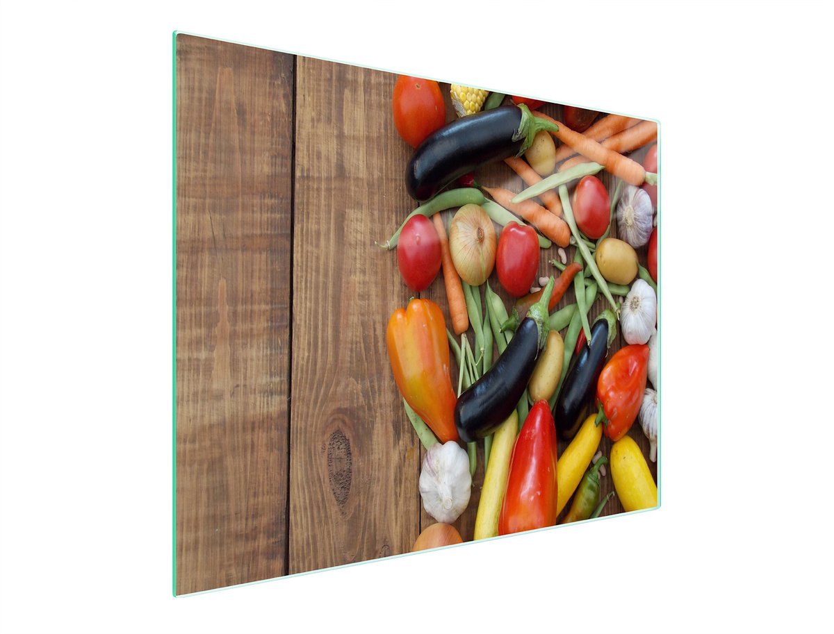 TMK ArtDeko Serie - Glazen Snijplank - 52x30 cm - Warme Groenten - Antislip