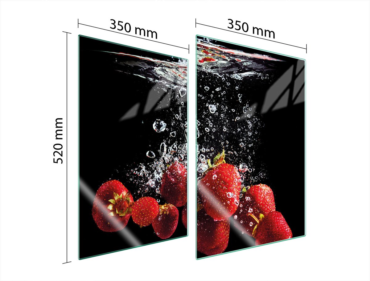 TMK ArtDeko Serie - Glazen Beschermplaat - 2x35x52 cm - Aardbeien - Gesatineerd Glas