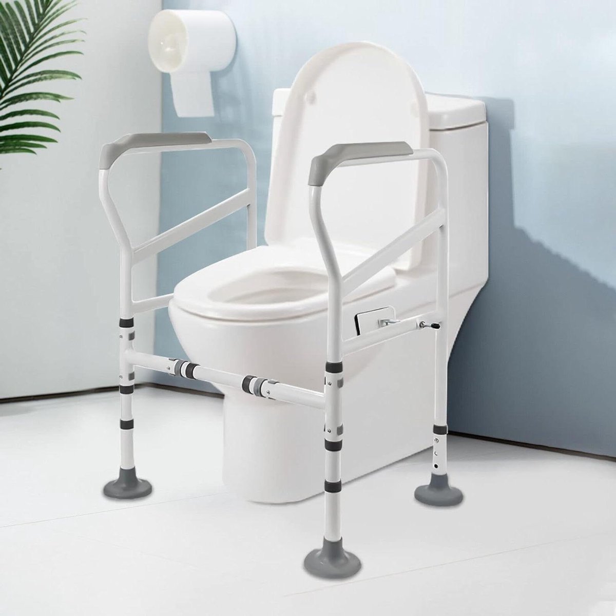 Toiletsteunframe - Badkamerhulpmiddel - Veilige toiletgang - In hoogte verstelbaar - 60-73 cm hoog - Wit