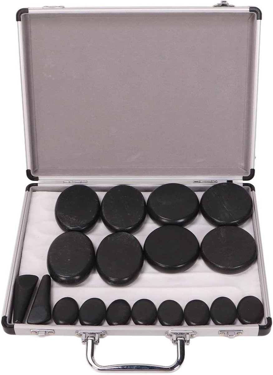 Massagestenen Set - Hotstone Massage - Ontspanning Thuis - Snel Verwarmend - 18 Delig - Natuursteen
