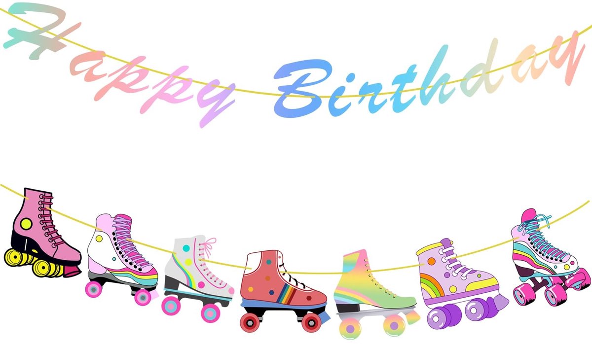 Allecto Verjaardagsrolschaats feestbannerdecoraties Glitter rolschaatsen Kleurrijk design Feestdecoraties voor verjaardagsfeest Thema fee…