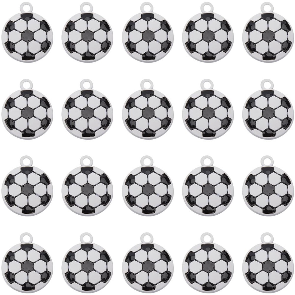 Allecto - Voetbal Bedels - Sport Charms - Zilver Emaille - DIY Sieraden - Perfect voor Kettingen en Armbanden - 30 Stuks