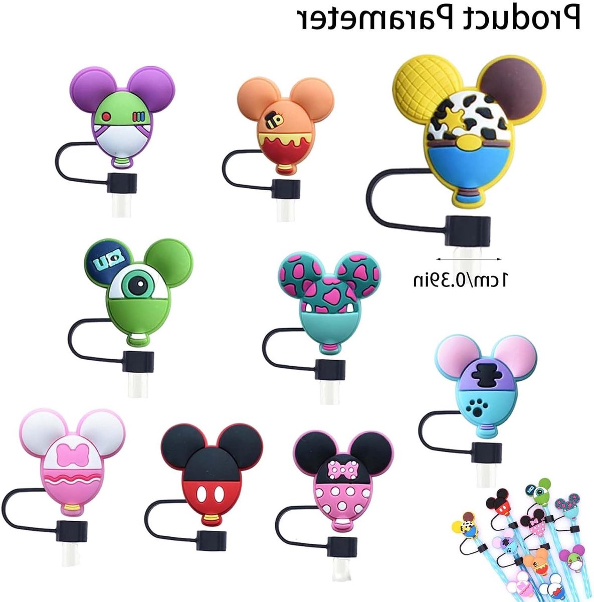 Allecto Plus - Siliconen rietjes-toppers met muiscartoon - Set van 10 - Herbruikbaar - Stofdichte dopjes - Diameter 10 mm — cadeau in Cadeau-ideeën - foto 8