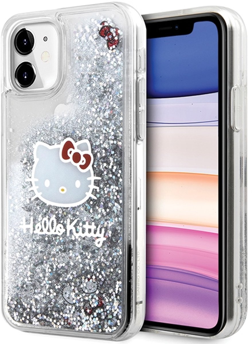 Hello - Kitty - Liquid Glitter Charms Kitty Head Case voor iPhone - 11 / Xr - Zilver