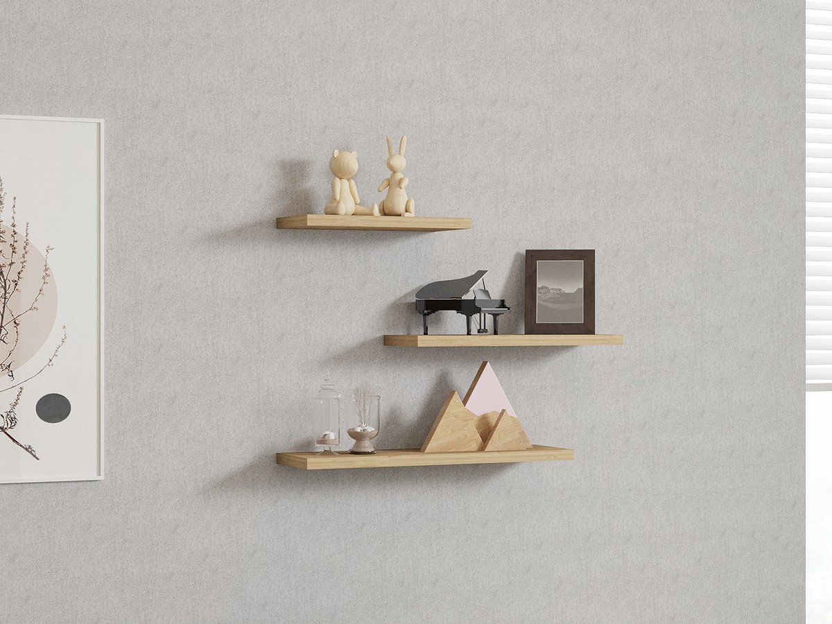 Asir - Wandplank - Saffier Eikenhout - 100% met melamine gecoat spaanplaat - 54 x 15 x 6 cm