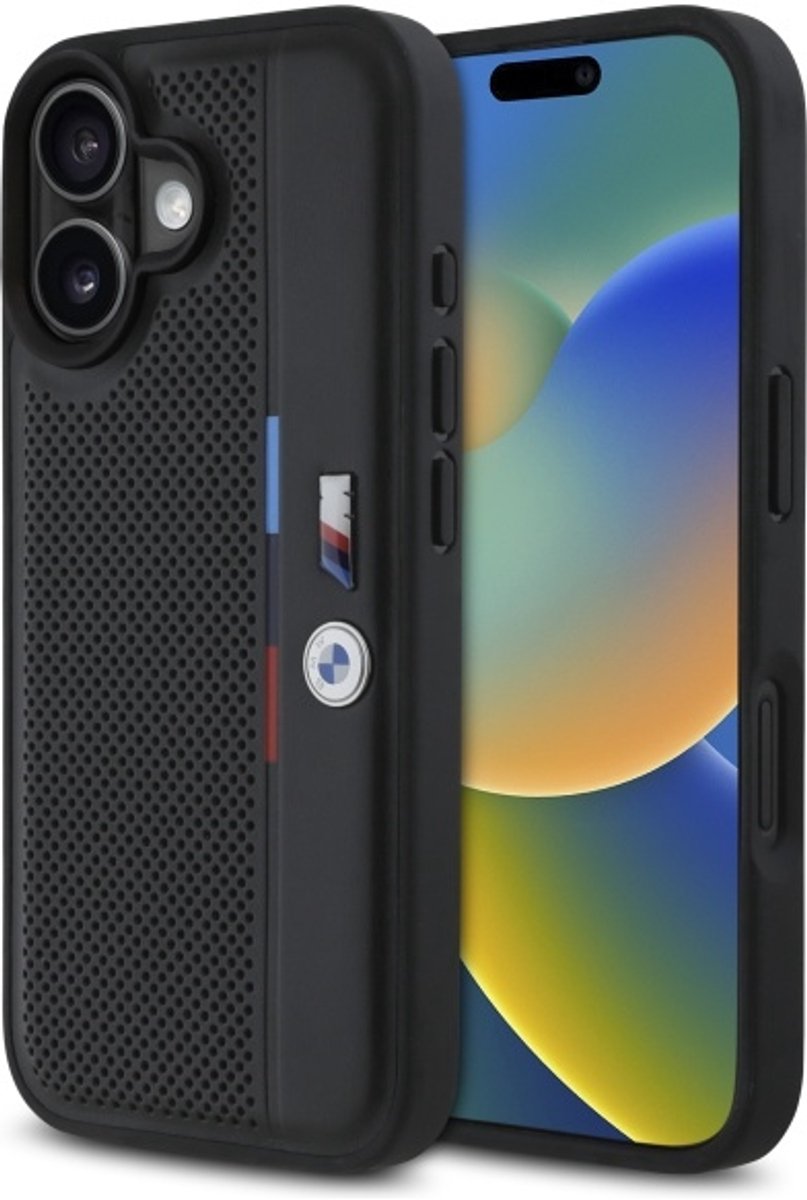BMW Backcase hoesje geschikt voor iPhone 16 - Effen Zwart - Kunstleer