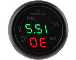 Auto Thermometer Voltmeter - 3-in-1 Lader - Reizen Veilig - Dubbel LED Display - 12-24V - Groen