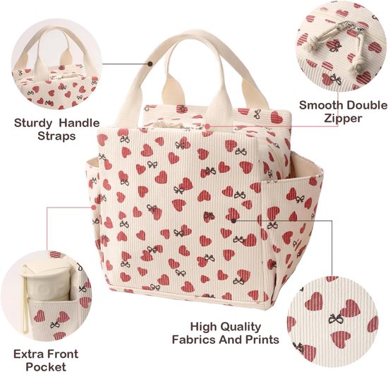 Tas-Picknicktas-Luxe Corduroy Lunchtas - 12L Grote Capaciteit Koeltas - Geïsoleerde Lunchbox Tas voor Dames en Heren - Thermische Bento Tas voor Werk, Picknick en Reizen - 26x18.5x25 cm - Modern Vierkant Ontwerp — afbeelding 4