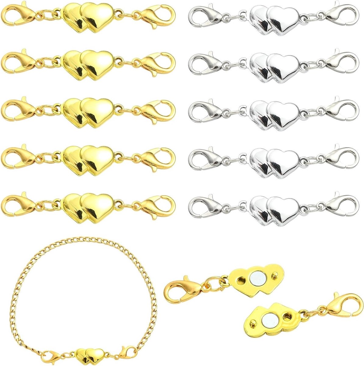 10 sets dubbele hartvormige magnetische sluitingen 46 mm met kreeftsluitingen voor doe-het-zelf projecten en handwerk accessoires