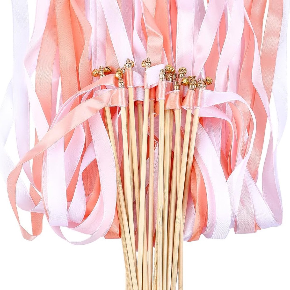 50 Stuks Lint Bruiloft Sterretjes Toverstaf, Decoratieve Streamers en Klokken voor Feestelijke Activiteiten en Recepties, 24,6 Inch Lang