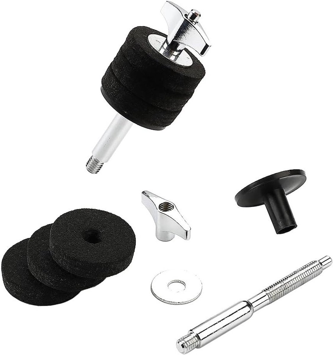 Cymbaalstandaard met slanghouder en boomarm, kleine klem voor baby drum hardware, zilver, ideaal voor drummers