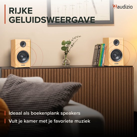 Boekenplank speakers - Audizio BS15 - Actieve speakerset met Bluetooth - HiFi speakers - 60W - Bamboe van Merkloos — afbeelding 2