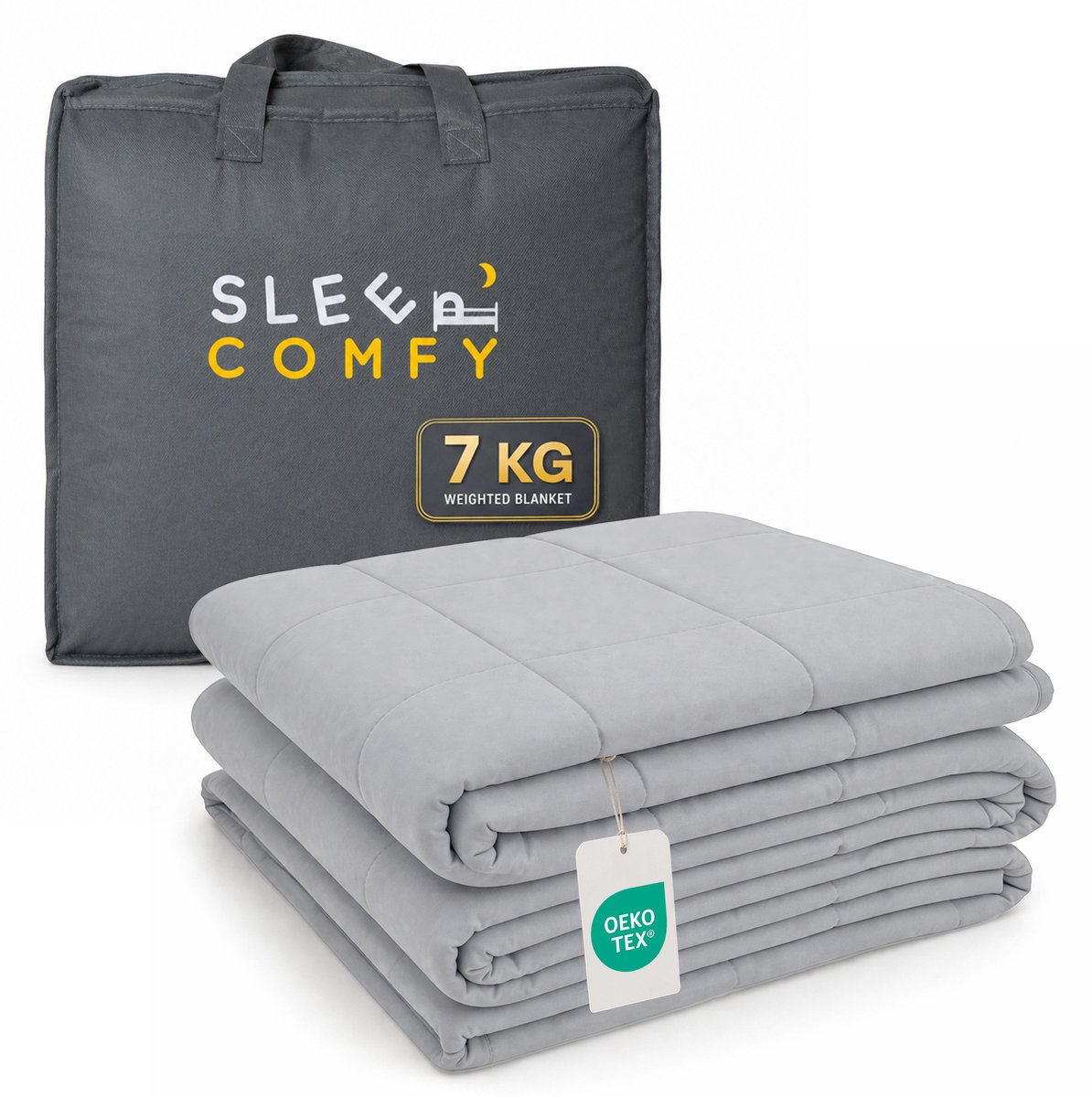 Sleep Comfy Verzwaringsdeken - 7 kg - 150x200cm - Weighted Blanket - Ontspannende Druk - Rustgevend - Comfortabel voor Alle Seizoenen - 4 Seizoenen - Hoogwaardig Materiaal - Lichtgrijs