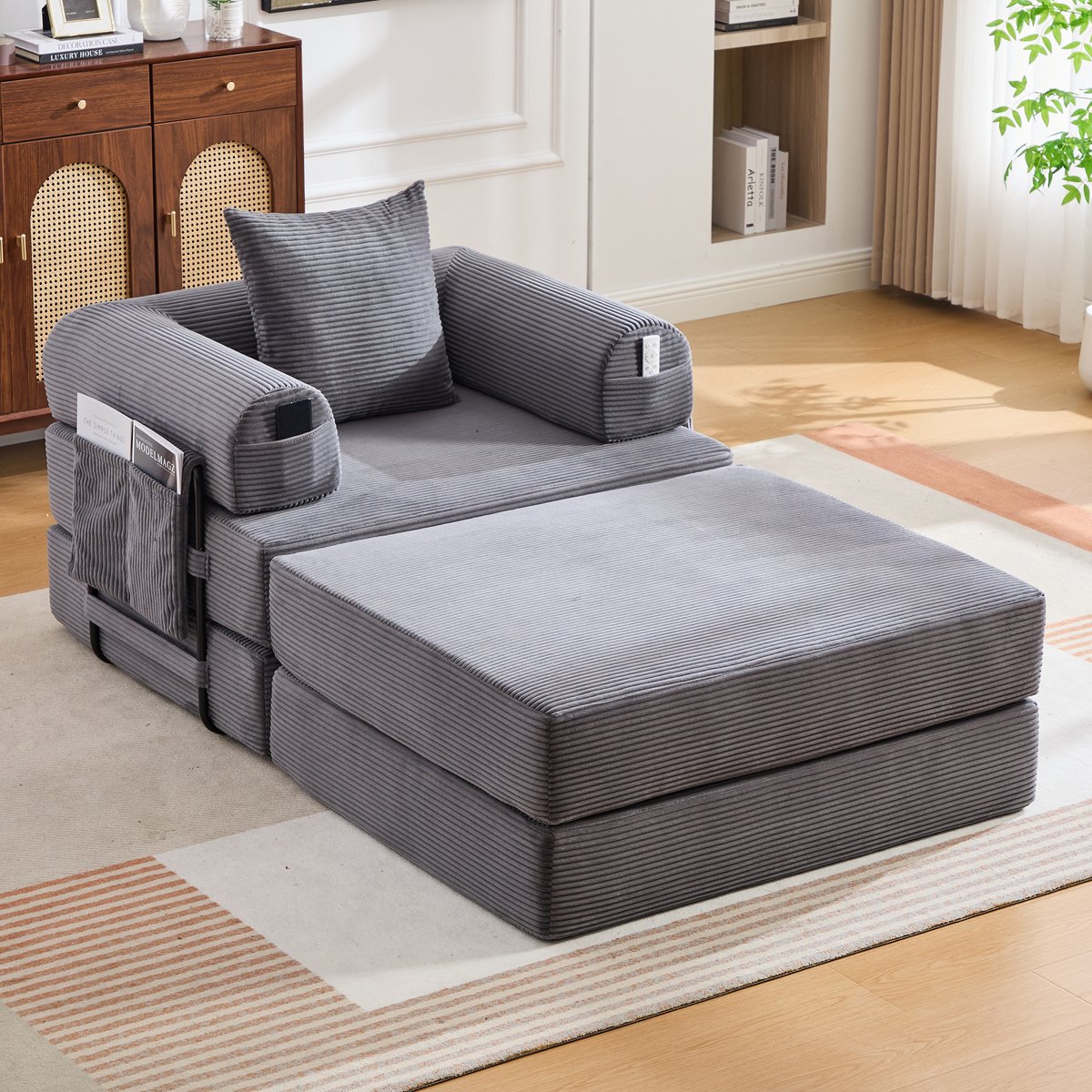MODFU Fauteuil Met Hocker - Ergonomisch - Modulair - Voor Woonkamer - Ribstof En Metaal -