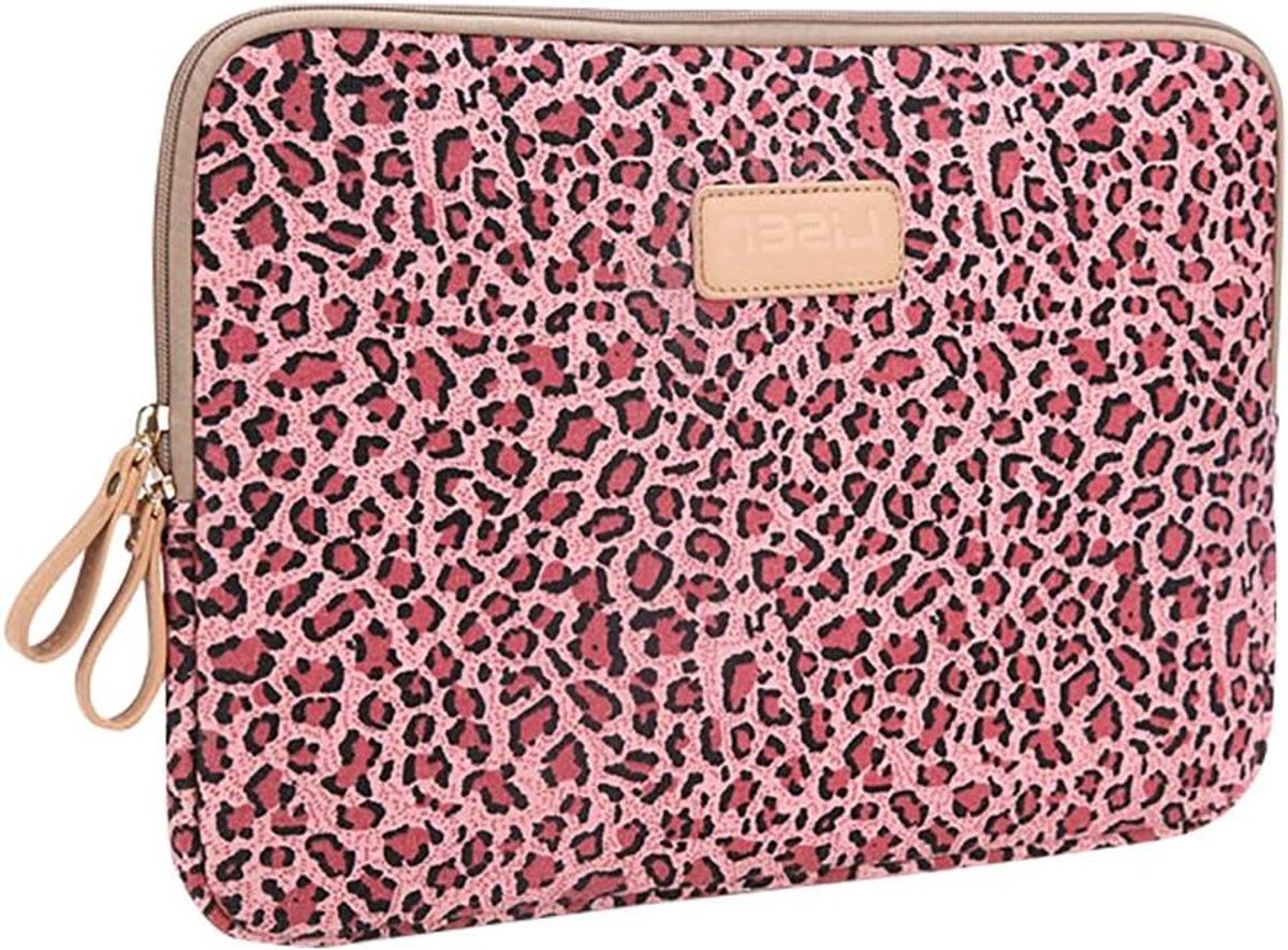 Laptop Sleeve - Tablethoes - Veilig Vervoeren - Waterdicht Canvas - 13 Inch - Luipaard Rood