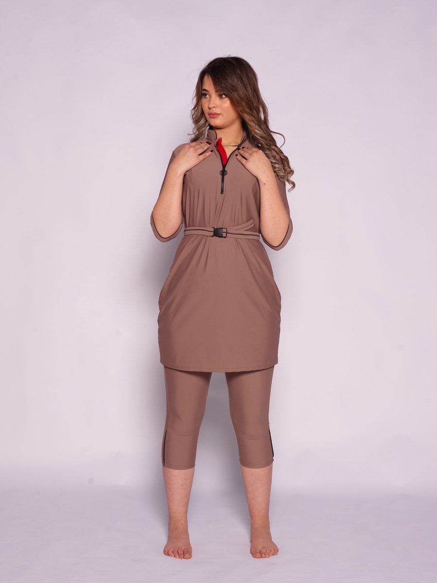 MYKINY BRAND - Ivy - Maat L - Bruin - Semi burkini - badpak dames - Waterafstotend (valt klein)