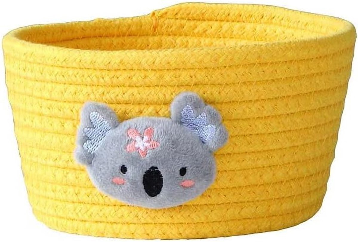 Kleine Woven Opbergmand van Katoen, Geweven Speelgoedmand voor Multifunctionele Opslag, Decoratie en Organisatie in Huis en Kantoor - Geel Koala