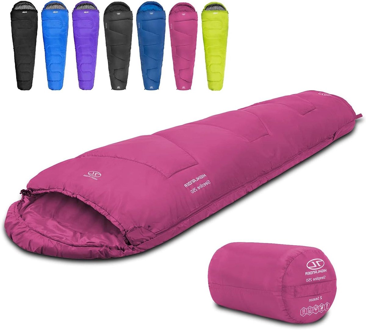 Mummy Slaapzak - Kampeerslaapzak Outdoor - Kamperen en Wandelen - Met Compressiehoes - 210 cm - Roze