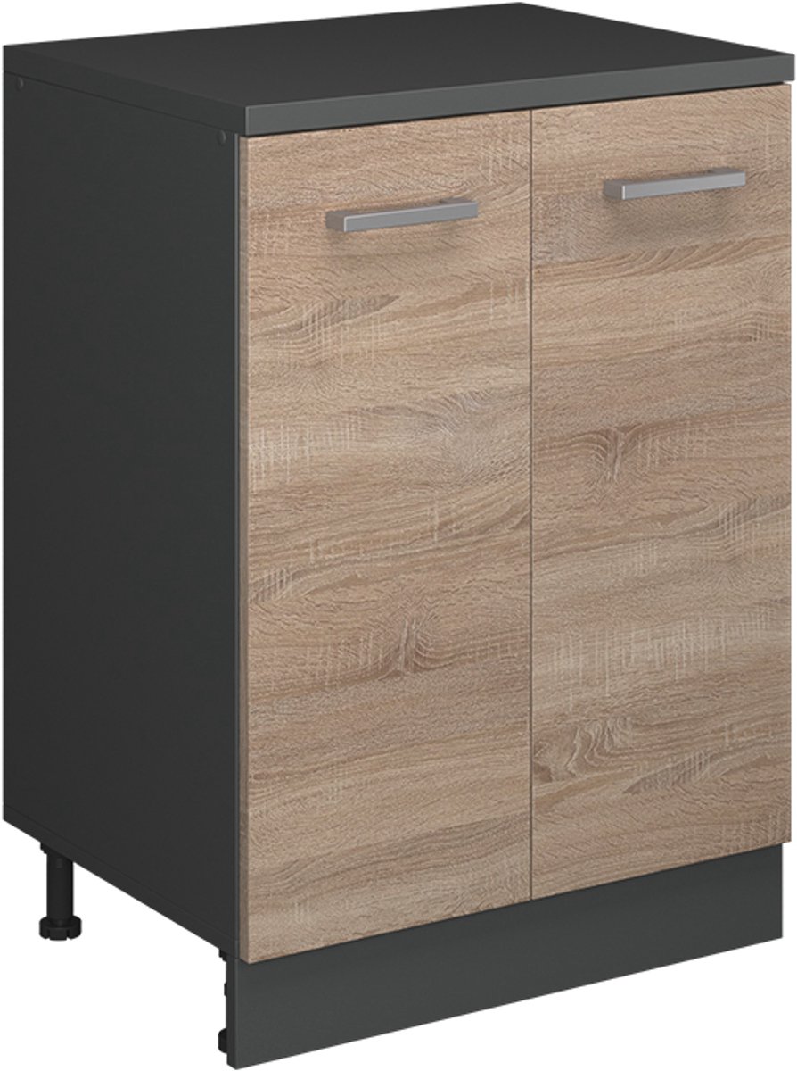 Vicco Keukenkast voor schuine wand R-Line, Sonoma, 60 cm zonder schuine kant met 2 deuren sonoma/antraciet