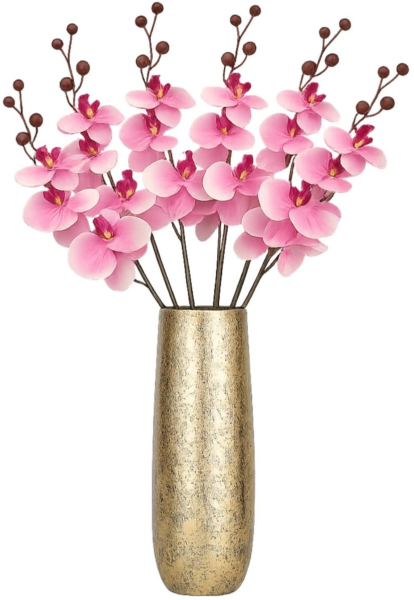 Bellatio Design Kunstbloem Orchidee Milan - 4x - roze - 78 cm - losse steel - kunst zijdebloemen - Phalaenopsis