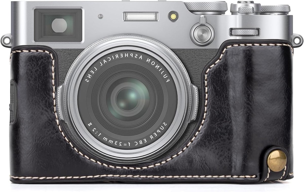 Beschermende PU leren halve hoes voor Fujifilm X100VI camera, lichtgewicht en praktisch ontwerp met handgreep, zwart