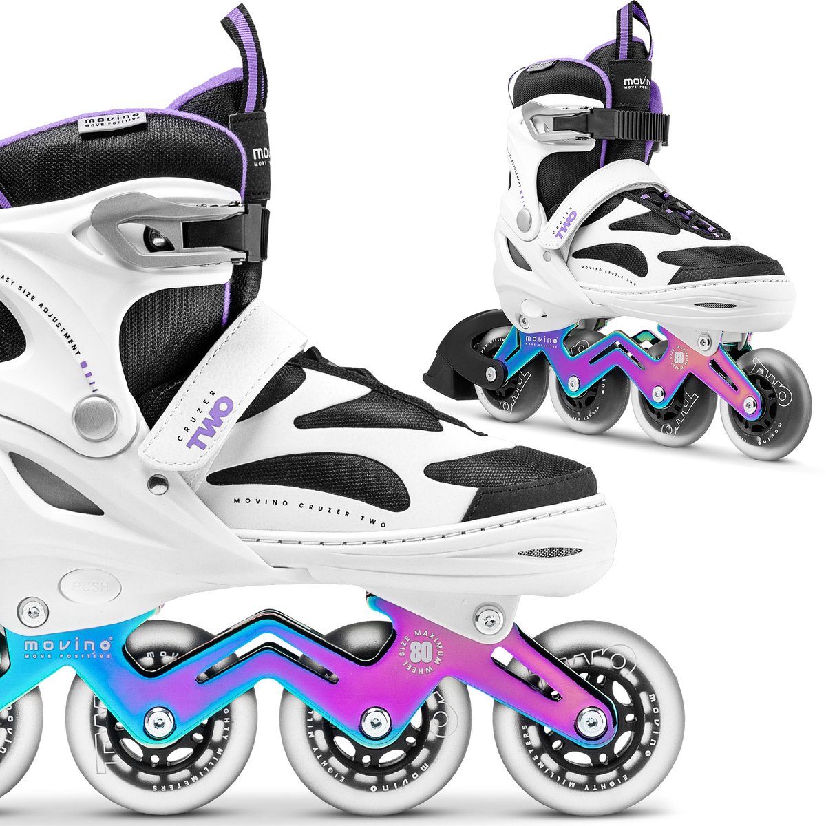 Movino Cruzer Two Inline Skates Skeelers Lagers ABEC-7 Draagkracht tot 100 kg Verstelbare 34-37 Wit