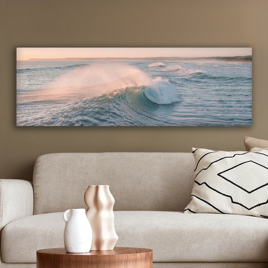 Tableau sur toile 90x30 cm - Décoration murale exclusive Vague - Mer - Eau - Décoration murale salon - Décoration chambre - Accessoires de chambre - Tableaux sur toile