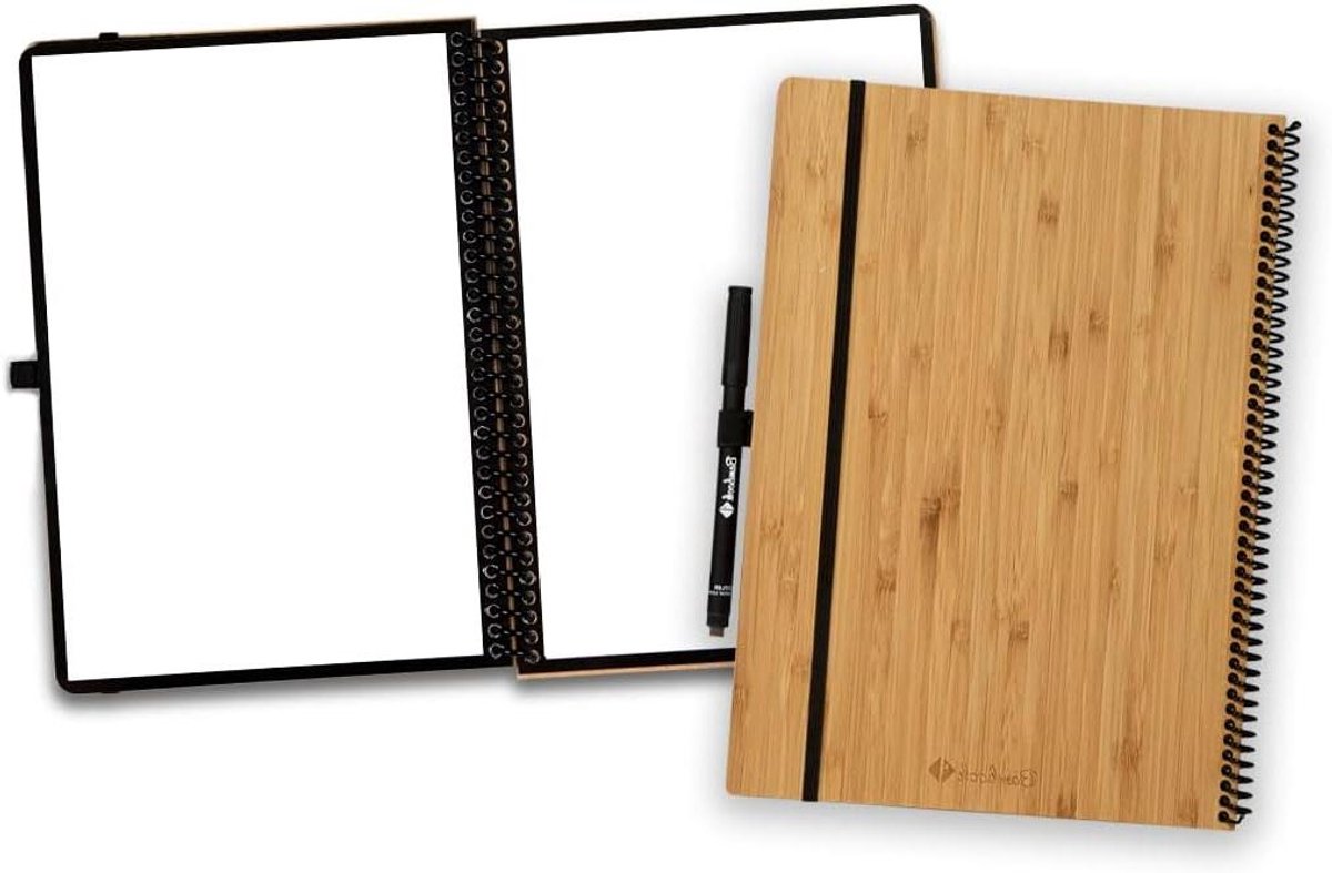 Uitwisbaar Notitieboek - Whiteboard Notitieblok Herbruikbaar - Papierloos Werken - Inclusief Pen & App - A4 - Bamboe