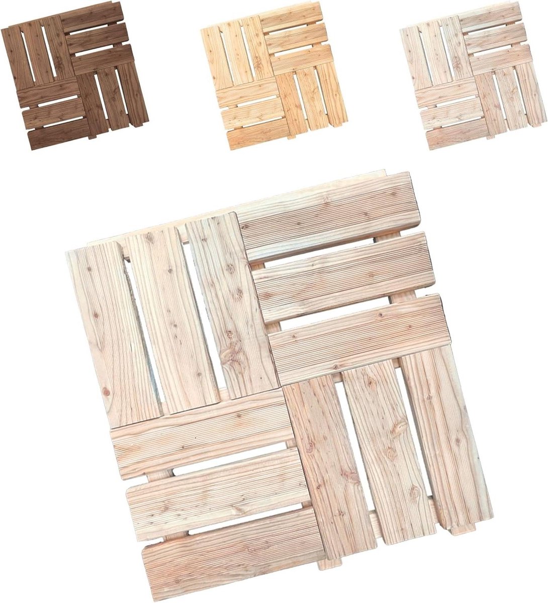 Houten Terras Mozaïek - Tuintegel Vloer - Terras Aanleggen - Lariks Hout - 60x60 cm - Onbehandeld