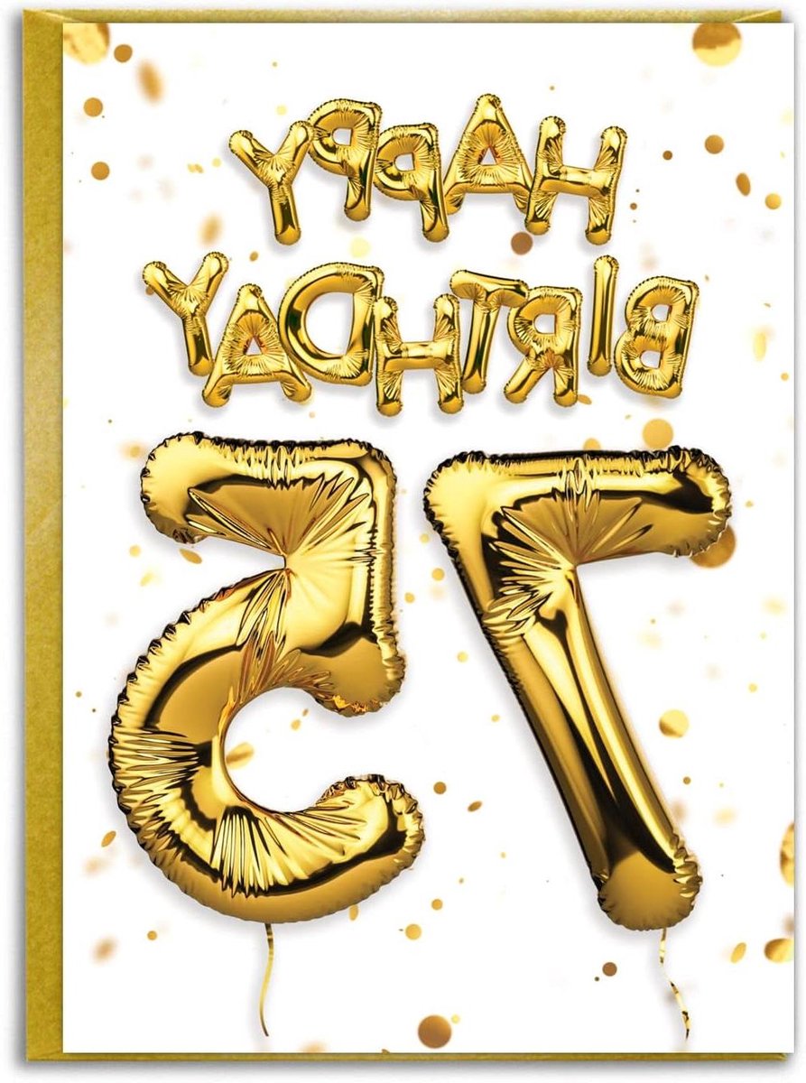 Verjaardagskaart 75 Jaar - Kaart Leeftijd 75 - Felicitatie Versturen - Folie Ballonnen Design - 120 x 170 mm - Wit