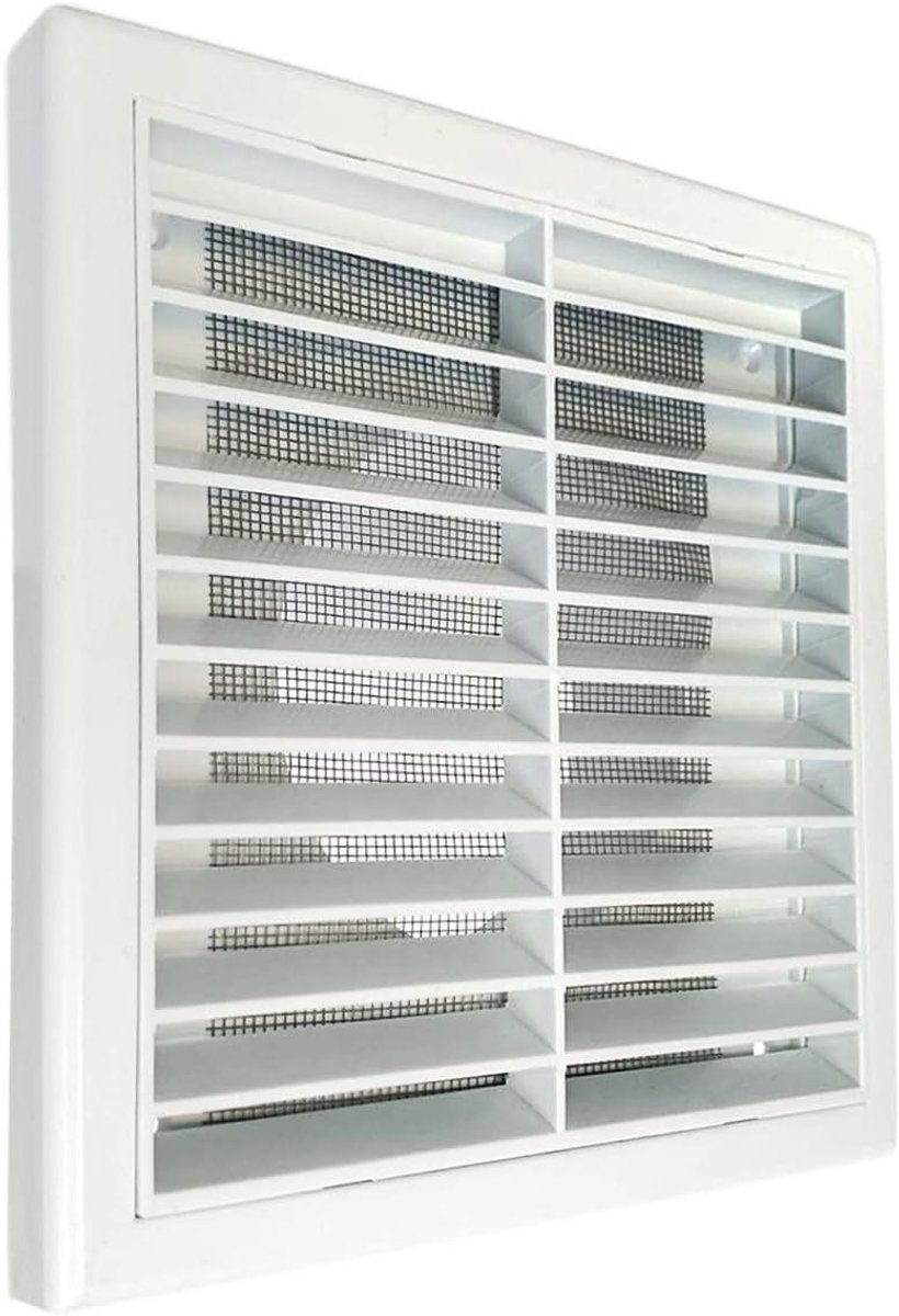 Wandrooster Ventilatie - Afzuigkap Rooster - Lucht Afvoeren - Met Anti-insectengaas - 100mm - Wit