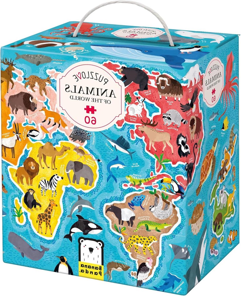 Vloerpuzzel Dieren - Puzzel Wereldkaart - Educatief Spelen - Grote Stukken - 60 Stuks - Meerkleurig