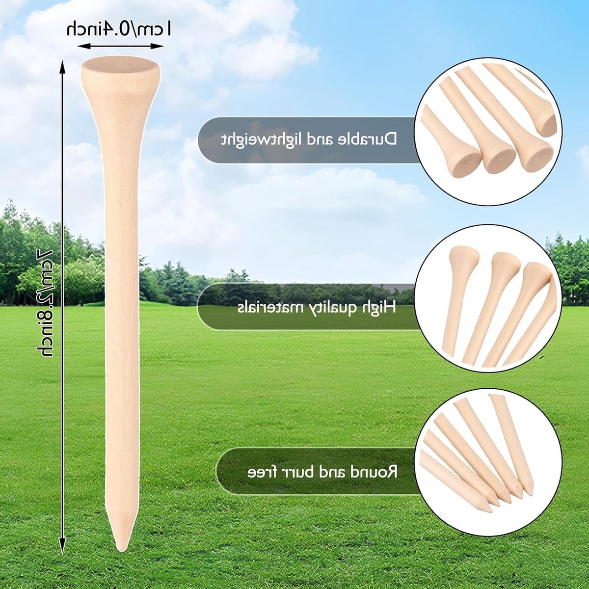 100 Stuks Biologisch Afbreekbare Golf Tees van Hout - 70mm Lange T-shirts voor Golfdrivers en Golfmatten