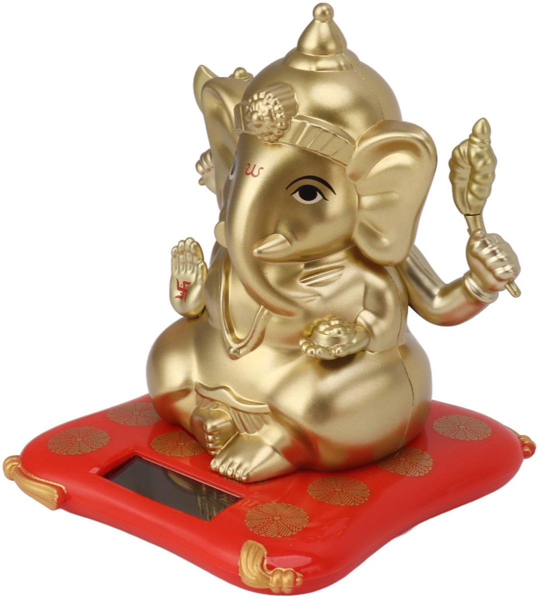 Allecto - Ganesha standbeeld - Zonne-aangedreven gelukssymbool - Goud - Handgemaakt ornament - Decoratie voor auto en huis - Geluk en welvaart