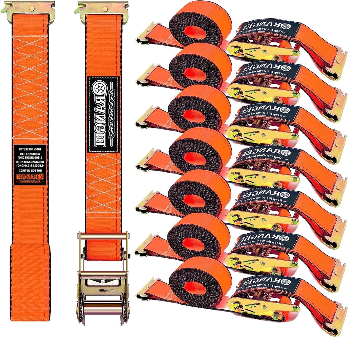 E Track Ratelbanden - Spanbanden Cargo - Lading Zekeren - E&X Track Compatibel - 8 stuks 4.5M - Neon Oranje