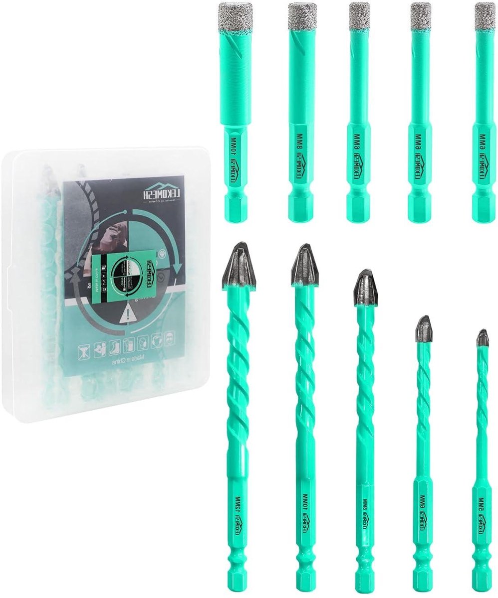 Metselwerk Boor Set - Tegel Boren Betonboren - Gaten Boren - Negen Bladen Getand - 10 Stuks - Zilver